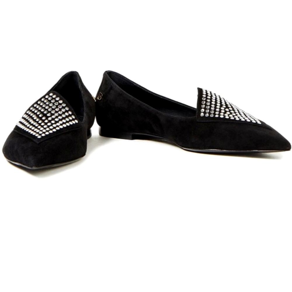 Balmain Crystal Embellished Seude Flats